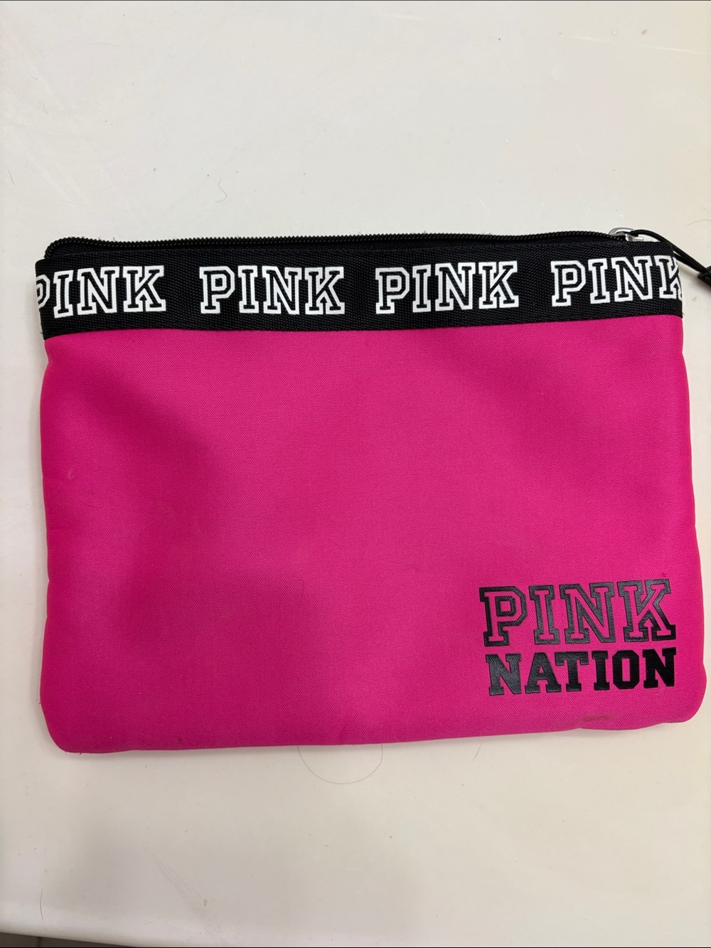 PINK Victoria's Secret Hot Pink POUCH with Black Logo Trim